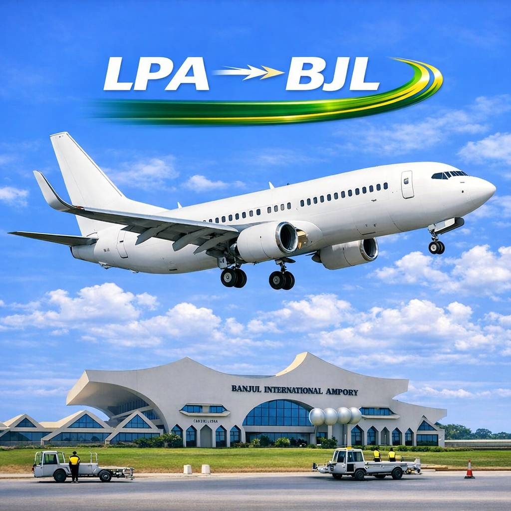 Vuelo directo WRK711 Gran Canaria (LPA) a Banjul (BJL) en 3 horas y Nonstop. Espana a Gambia. Vuelo directo WRK711 Gran Canaria (LPA) a Banjul (BJL) en 3 horas y Nonstop. Espana a Gambia.